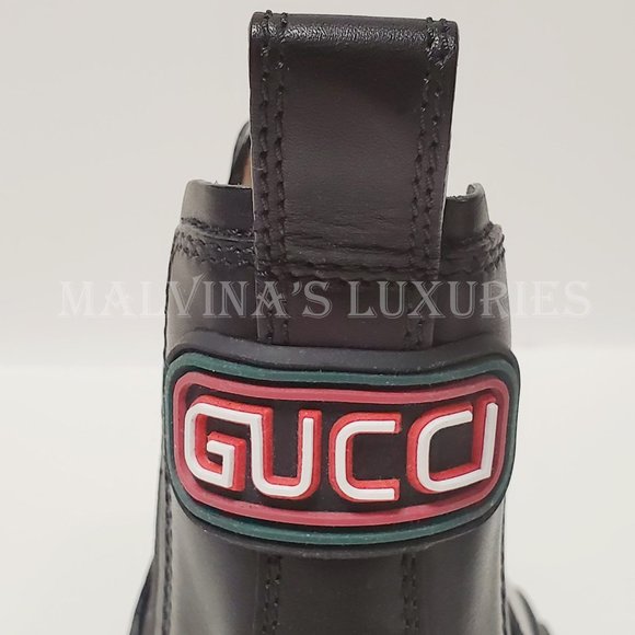 GUCCI MENS BOOTS LEON ANKLE CHELSEA LOGO BACK BLACK LEATHER sz 9G 9.5 US - Picture 9 of 14